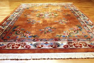 Aubusson Art Deco China Teppich Seiden Glanz 280x185cm 3607 Tappeto Carpet Top Bild