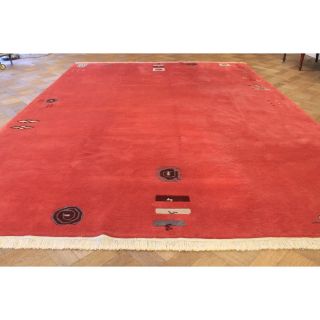 Dekorativ Handgeknüpfter Moderner Designer Nepal Teppich Rot 340x250cm Carpet Bild