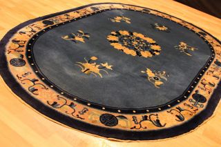 Ovaler Handgeknüpfter Art Deco China Teppich 244x168cm 3243 Carpet Rund Rug Bild