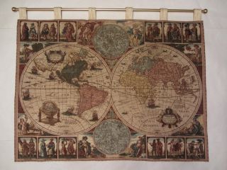 Alter Gobelin Wandteppich - Motiv: Alte Weltkarte - Antik Bild