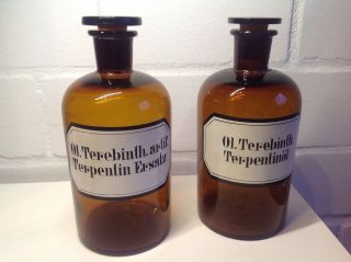 2 Alte Braune Apothekerflaschen 1,  0 Ltr.  Enghals Bild