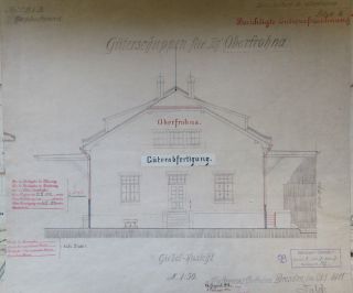 Uralt Plan Grund - Riss Zeichnung Bahnhof Oberfrohna Linie Limbach Eisenbahn 1911 Bild