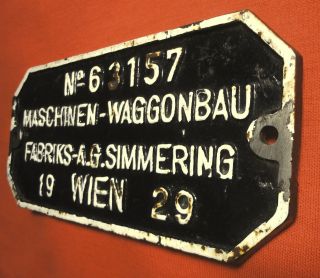 Altes Schweres Eisenbahnschild Waggonschild 1929 Waggonbaufabrik Simmering Bild