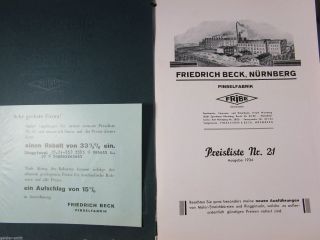 Reklame Katalog Fribe Friedrich Beck Pinsel - Fabrik Nürnberg 1934 Top Bild