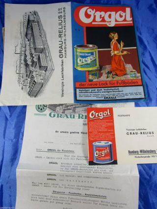Reklame Orgol Emaille - Lack Farbtafel Grau - Relius G.  M.  B.  H.  Hamburg 1935 Bild