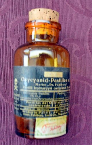 Antike Giftflasche,  Oxycyanid - Pastillen Marke 