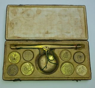 1800 Italienisch Münzwaage Goldwaage Mit 16 Münzgewichte Coin Weights Scales Bild