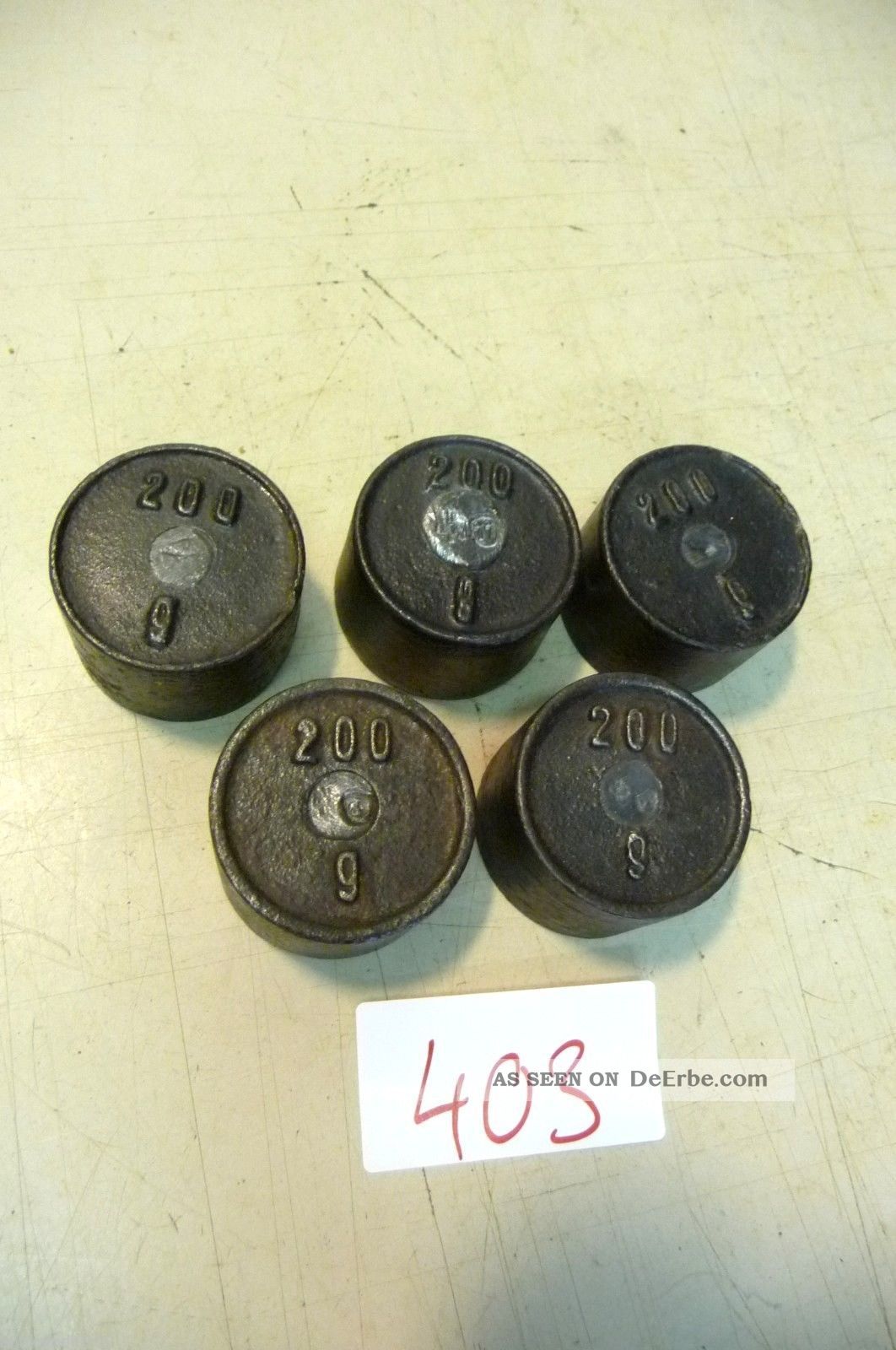 Nr.  403.  Alte Gewichte 5 X 200 Gr.  Old Weights Kaufleute & Krämer Bild