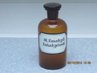 Braune Apothekerflasche 0,  5 Liter Eukalyptusöl Deko Alt Mit Glasstöpsel Bild