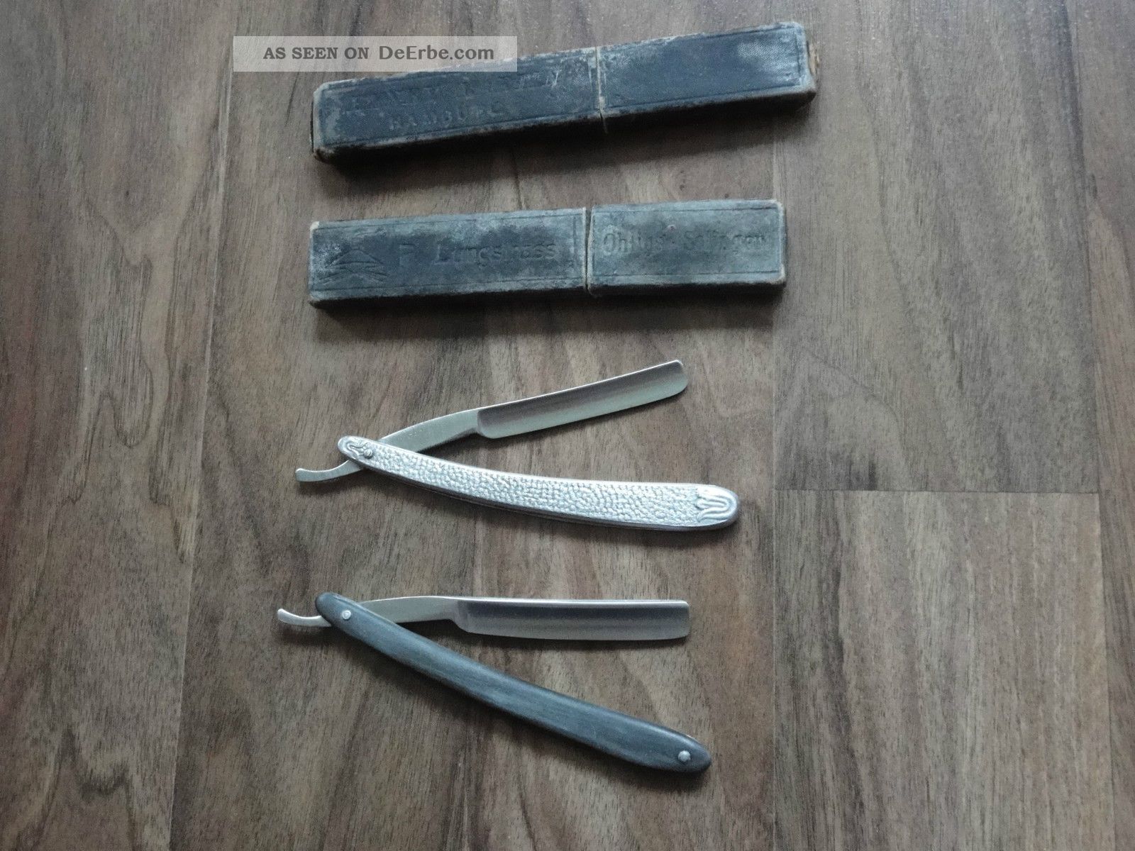 2 Rasiermesser Solingen Mit Boxen Schalen Aus Metall In Silber