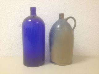 2 Alte Gefäße - Bauer Apotheke Kannen Glas Ton - Gefäß - Antik Bild