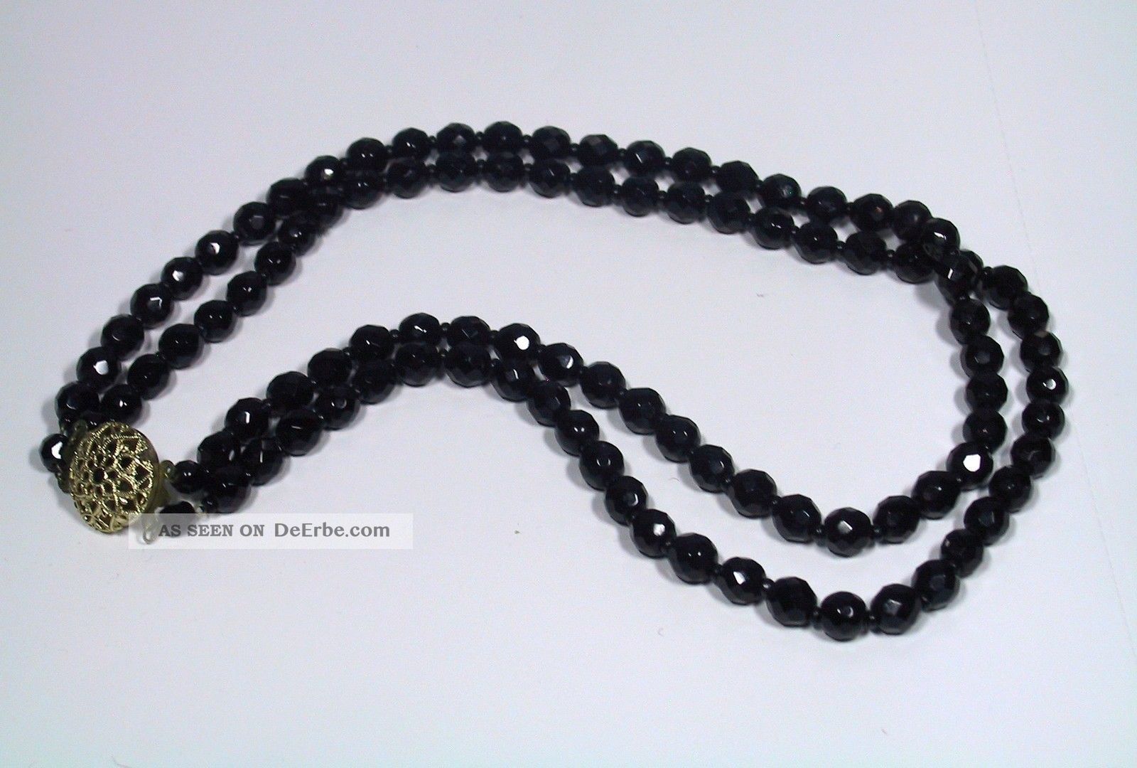 Altes Zweireihiges Collier Aus Schwarzen Glasperlen,  Trauerschmuck Ketten Bild