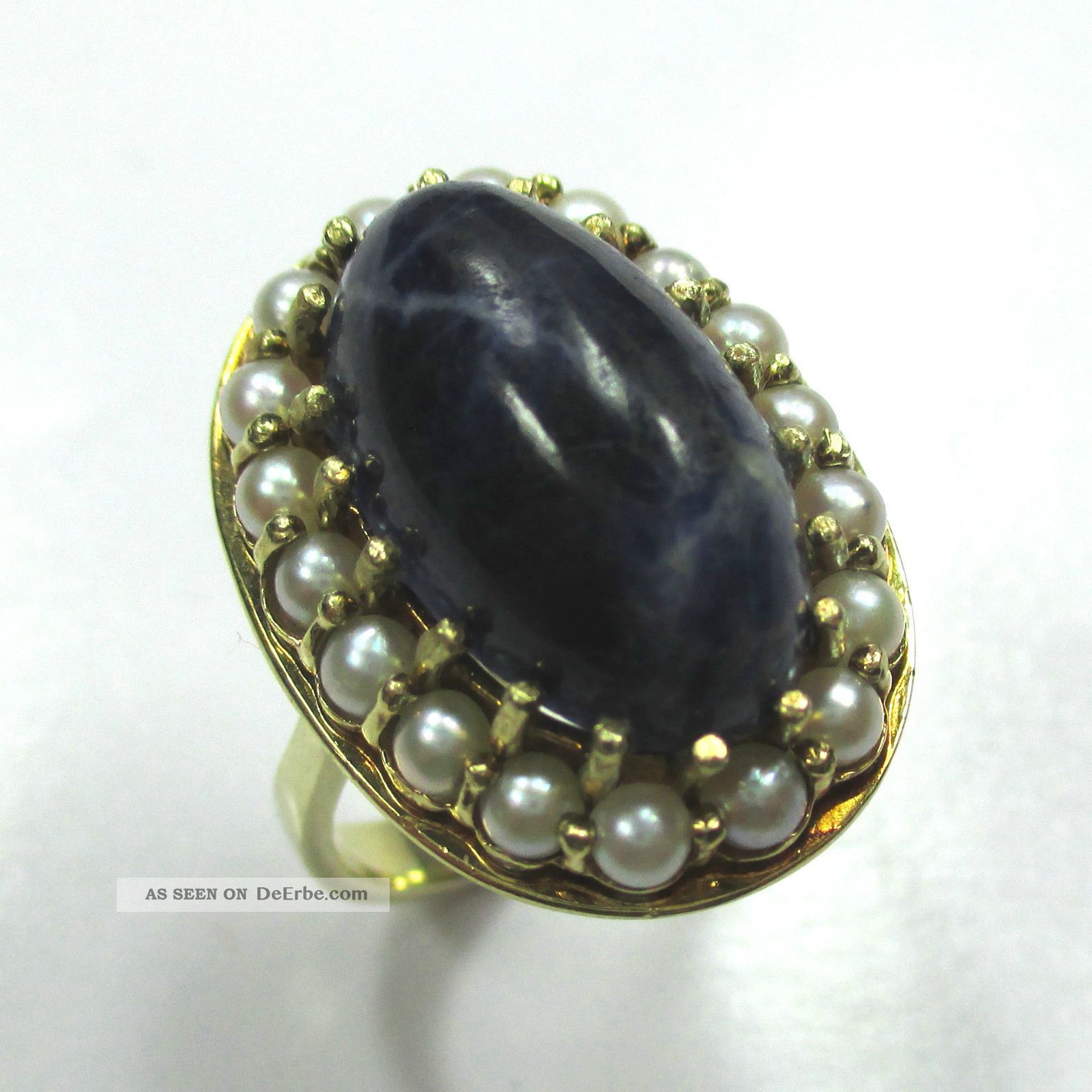 567 - Dekorativer Ring Aus Gelbgold 585 Sodalilth Und Perlen - - - Video - 1601 - Ringe Bild