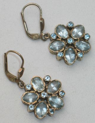 Jugendstil Silber Ohrringe 22 X Aquamarin Florales Design Vergoldet Bild