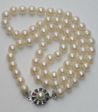 Jugendstil 0,  7 Cm Echte Perlen Saphir Kette Collier Perlenkette 585er Weißgold Bild