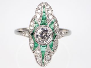 Jugendstil 950 Platin 1,  0 Ct Smaragd Carrees 0,  98 Ct Diamant Ring,  Unikat,  Antik Bild
