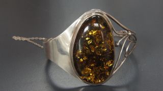 Altes Armreif/armband 925 Sterling Silber Bernstein 6 X 5,  5 Cm Amber Bracelet Bild