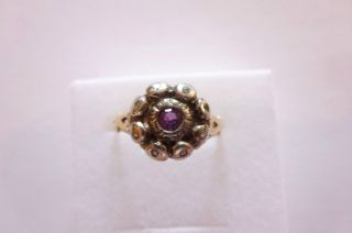 Jugendstil Art Nouveau Ring Gold 585 Silberfassung Rubin Und Diamanten Bild