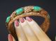 Traumhafter Sehr Alter Armreif Armband Mit Grünen Glascabochons Victorian Bangle Schmuck & Accessoires Bild 3