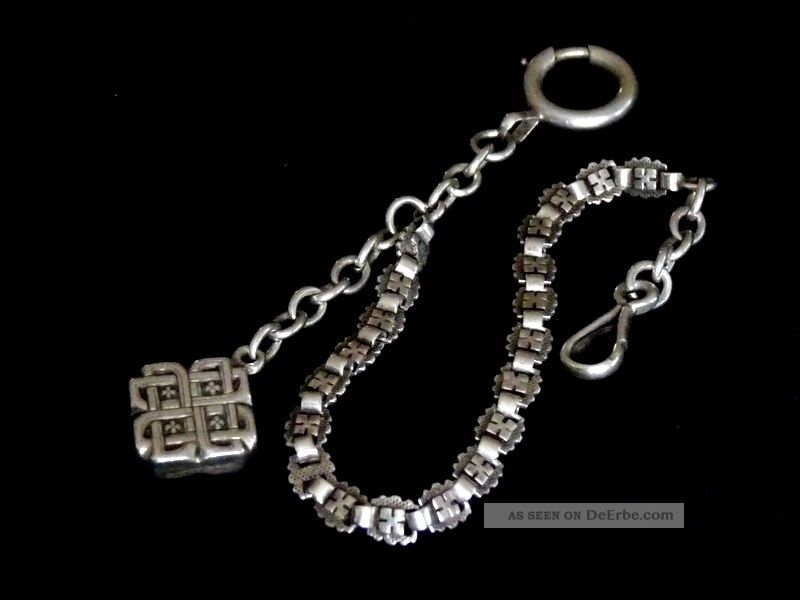 Silberne Taschenuhrkette Albert Chain - 35cm Mit Karabiner & Drehverschluss