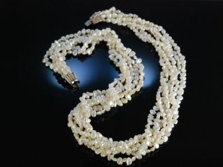 SchÖnes Zuchtperlencollier Biwa Perlen Kette 6 Reihig Gold 585 Collier Biwaperle Bild