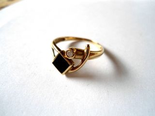 333er Gold Ring - Mit Schwarzen Stein Und 1 Diamanten - - Neuwertig - Bild
