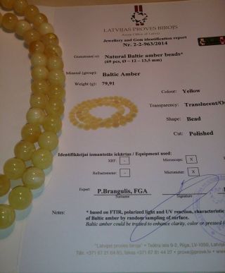 Huge 79.  91 Gr Natural Amber Butterschotch,  Certificate Necklace Bernsteinkette Bild