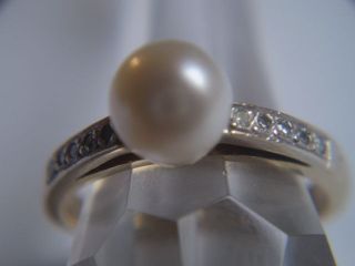 Art Deco Brillant Perlen Ring / 585er Gold / Große Akoya Perle / Neuw. Bild