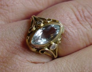 Aquamarin Hell Blau Gelbgold Gold Ring 585 Er Gr 58 18,  4 Mm 2 Kleine Diamanten Bild