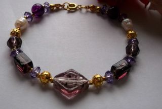 Schönes Violettefarbenes Rokoko Armband,  Echte Süßwasserperlen,  20,  5 Cm Bild