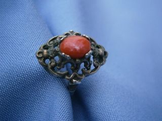 Herrlicher 835er Silber Art Deco Ring Mit Koralle,  Rg 53 (16,  8 Mm) Bild