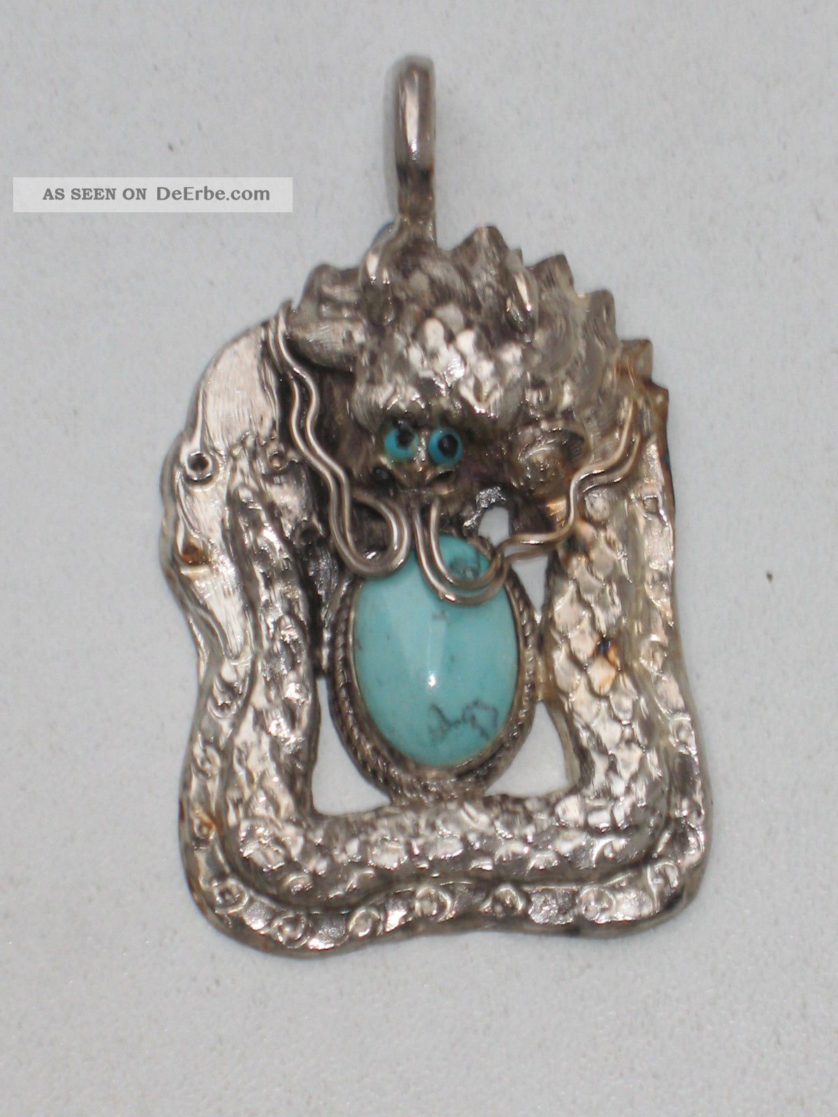 Jugendstil Silber Anhänger Drache China TÜrkis Design Massiv 20,  3 Gr. Schmuck & Accessoires Bild