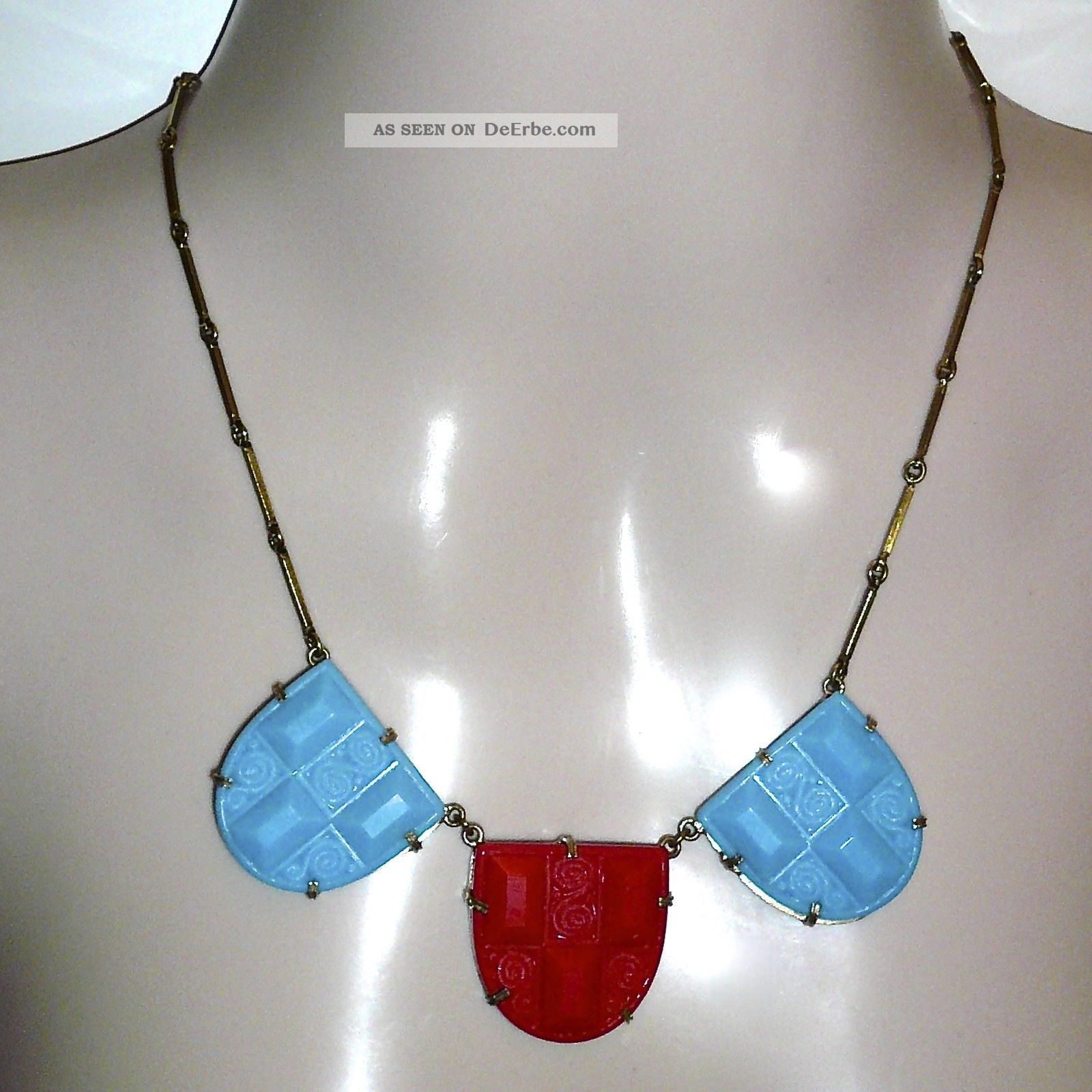 Jakob Bengel Art Deco Kette Galalith Glas Machine Age Long Necklace ...