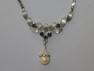 Jugendstil 835er Silber Kette Collier 5 X Saphir 1 X Echte Perle Design Bild