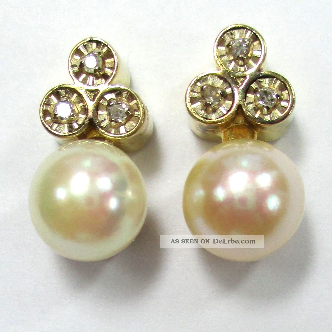 153 - Klassische Ohrstecker Aus Gold 333 - Zuchtperlen Diamanten - - - Video 1585 Schmuck & Accessoires Bild
