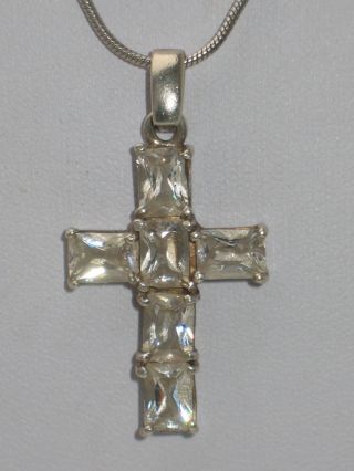 Jugendstil Silber Kreuz Anhänger 6 X Bergkristall,  Kette Meisterpunze Bild