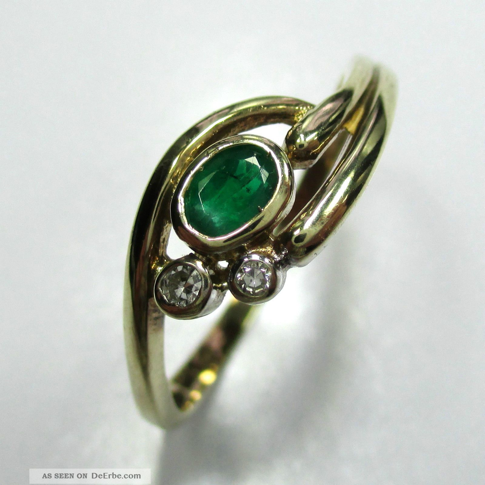 526 - Zierlicher Ring Aus Gold 333 Mit Smaragd Und Diamanten - - - Video - 1585 - Ringe Bild