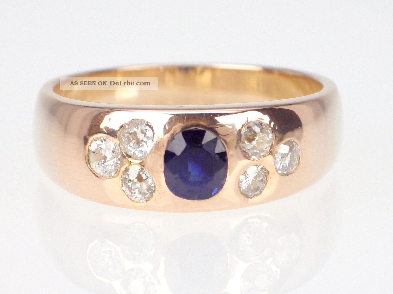 Jugendstil 585 Gold 0,  58 Ct Saphir 0,  25 Ct Diamant Verlobung Band Ring,  Antik Ringe Bild