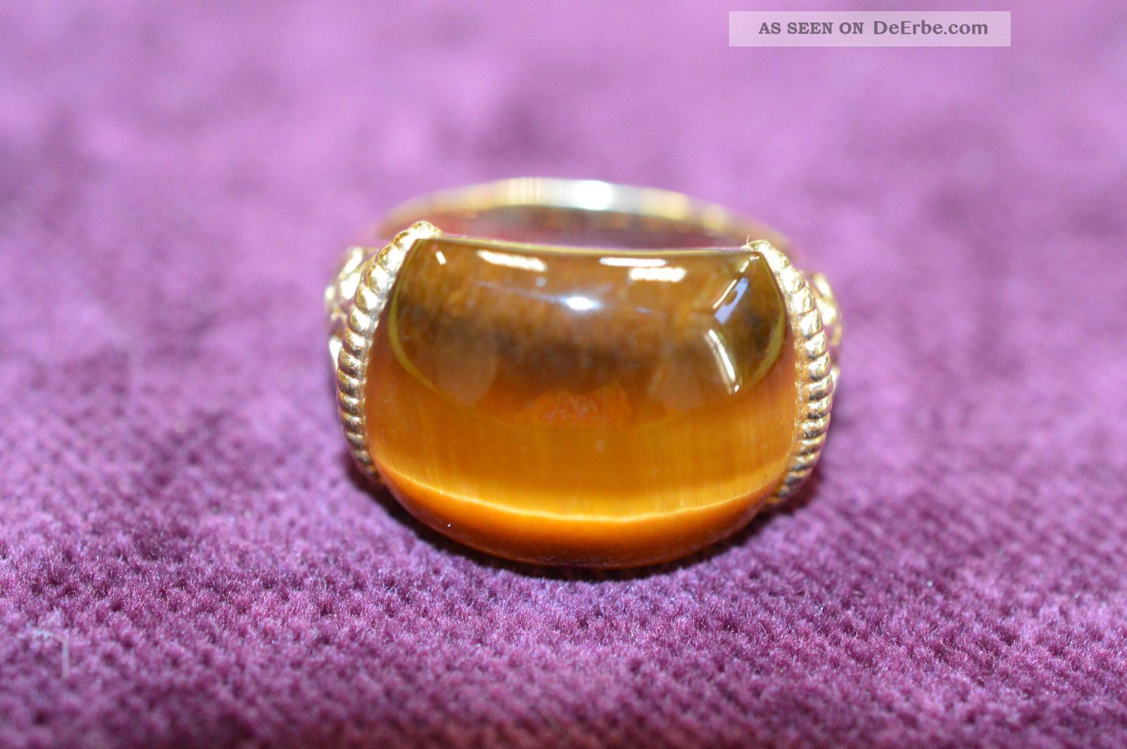 925 Sterling Silber Ring Mit Tigerauge Vergoldet Ringgröße 56 Heilstein Ringe Bild