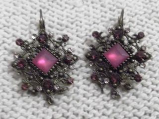 Zauberhafte Ohrringe Altsilber - Look Mit Straß - Steinen In Klar Und Pink - Rosa Bild