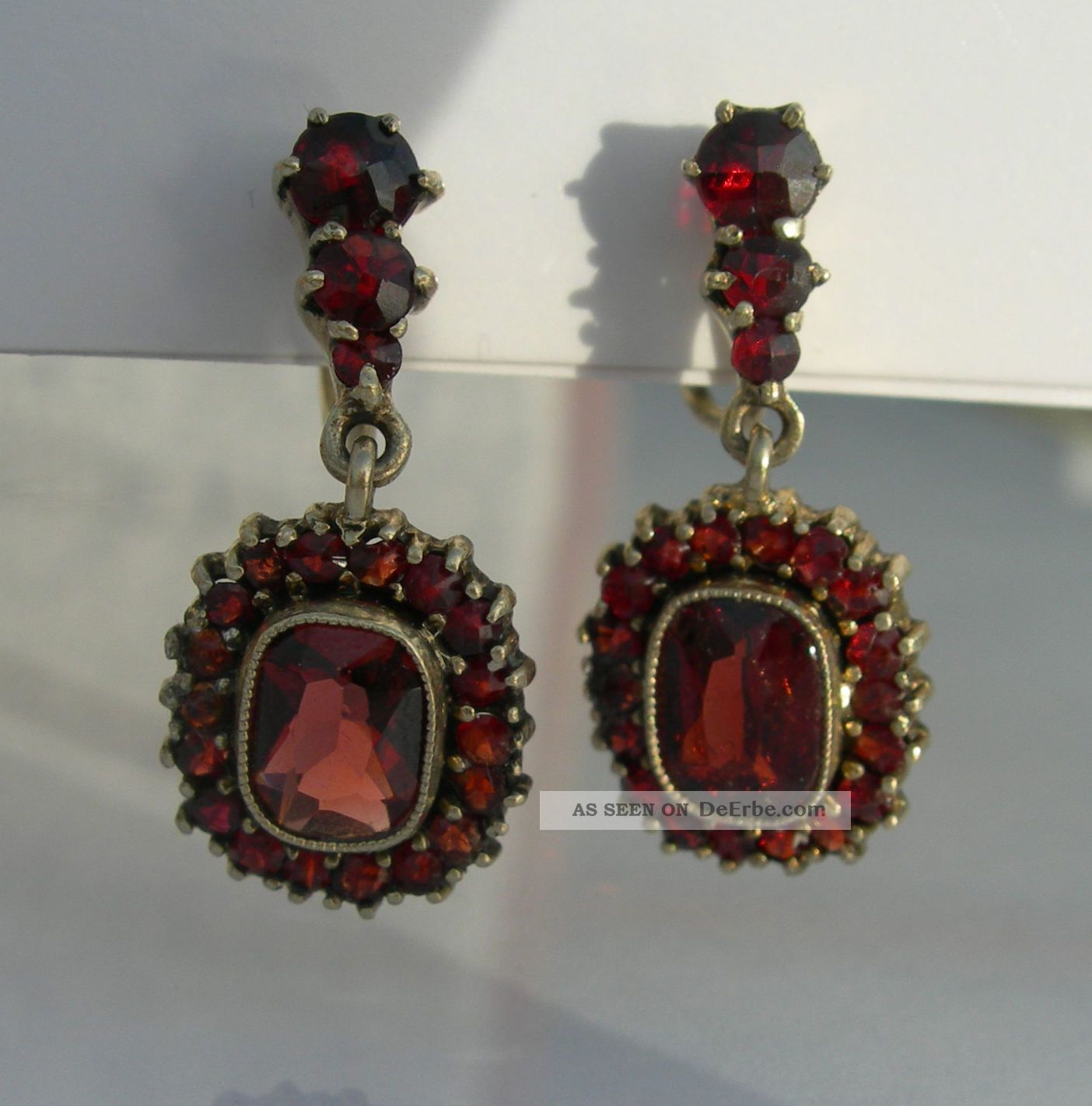 Schöne Alte Granat Ohrringe Ohrschrauben Abhängung Beweglich Tombak ? Punzen ? Schmuck & Accessoires Bild