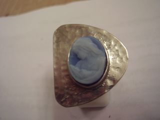 Aus Nachlass 800 Silber Ring Mit Blauer Achat Gemme Mutter Mit Kind Unikat Bild