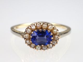 Jugendstil Damen 585 14k Gelbgold 1,  0 Ct Saphir Orient Perle Ring,  Antik,  Gr.  54 Bild