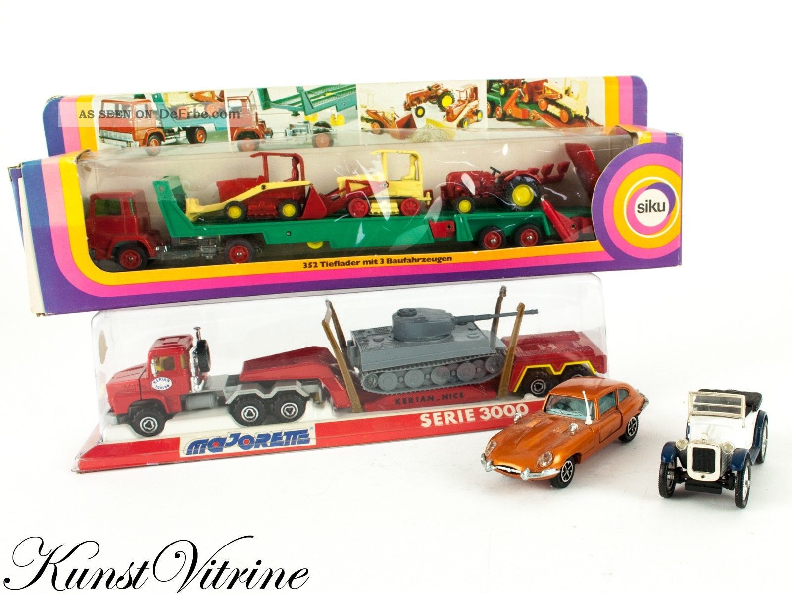 Konvolut,  Modellautos,  Siku,  352 Tieflader,  Mit 3 Baufahrzeugen,  Länge 29 Cm Fahrzeuge Bild