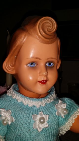 Antike Alte Puppe Mit Haartolle Zelluloid/tourtelon 43cm Gemalte Augen Selten Bild