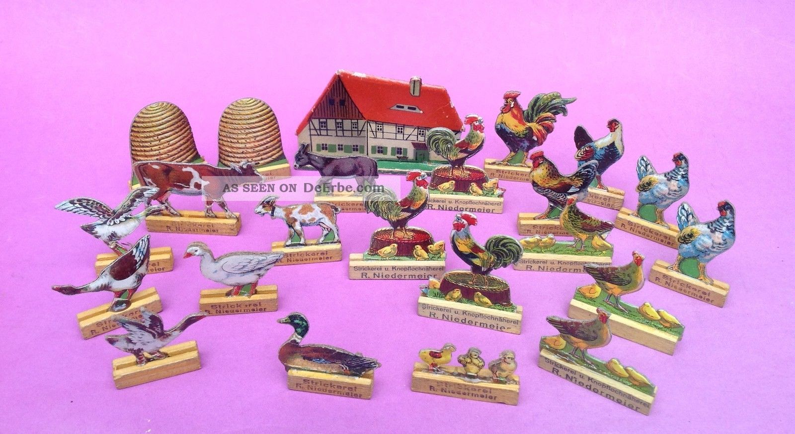 4v4: 23x Reklame Werbung Zugabe Figur Flachfigur Pappe Bauernhof Tiere 1920 Antike Originale vor 1945 Bild