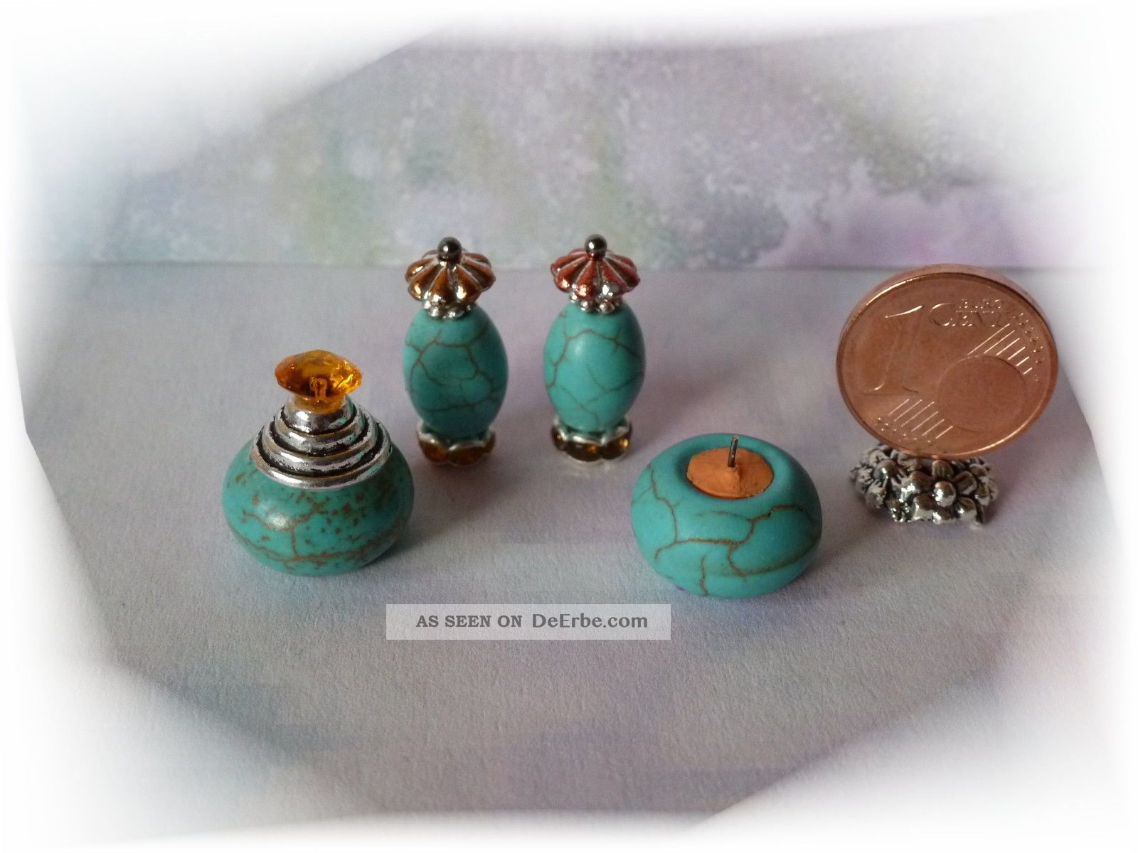 Kerze Flakons Fläschchen Dose Türkis Für Kaufladen Bad Dame Puppenhaus 6) Nostalgieware, nach 1970 Bild