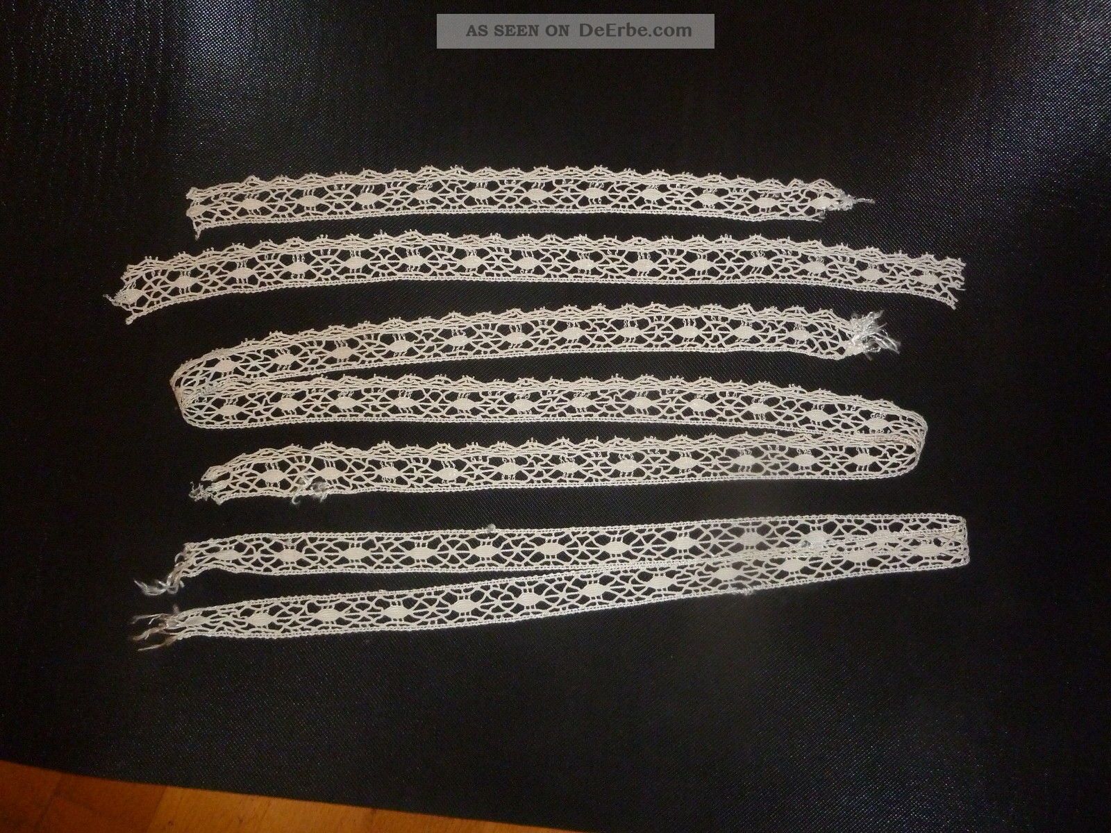 4 Alte,  Zarte Klöppel - Spitzen 150/108/60/46 Cm Für Puppenkleider/wäsche Original, gefertigt vor 1970 Bild