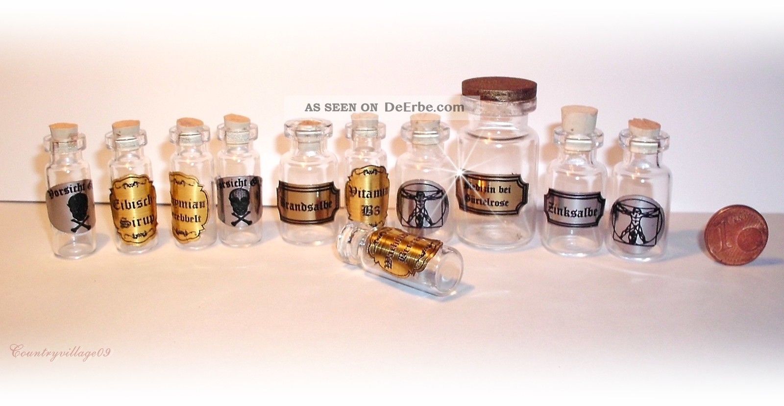 Apothekengläser Mit Gravierten Metallic - Etiketten F.  Puppenhaus Apotheke Ca.  1:12 Puppenstuben & -häuser Bild