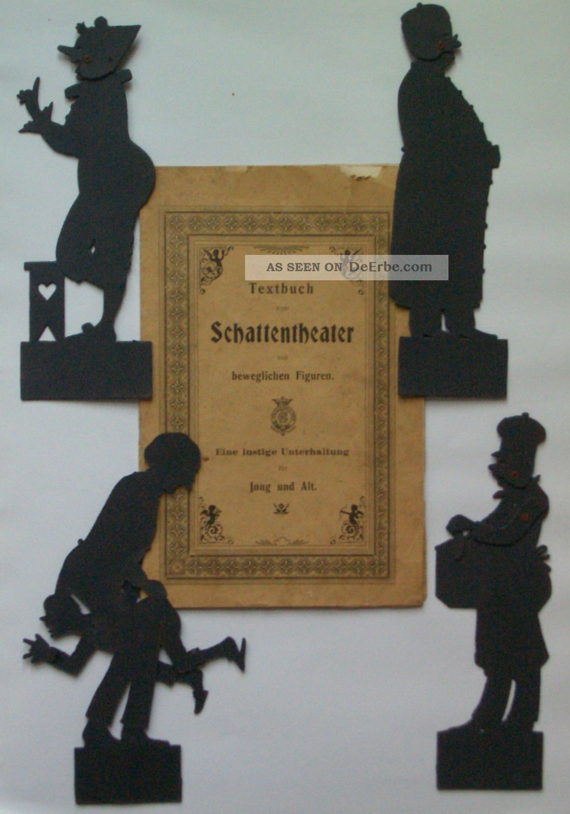 Textbuch Zum Schattentheater Mit Beweglichen Figuren & 5 Figuren Ca.  1880 Antikspielzeug Bild